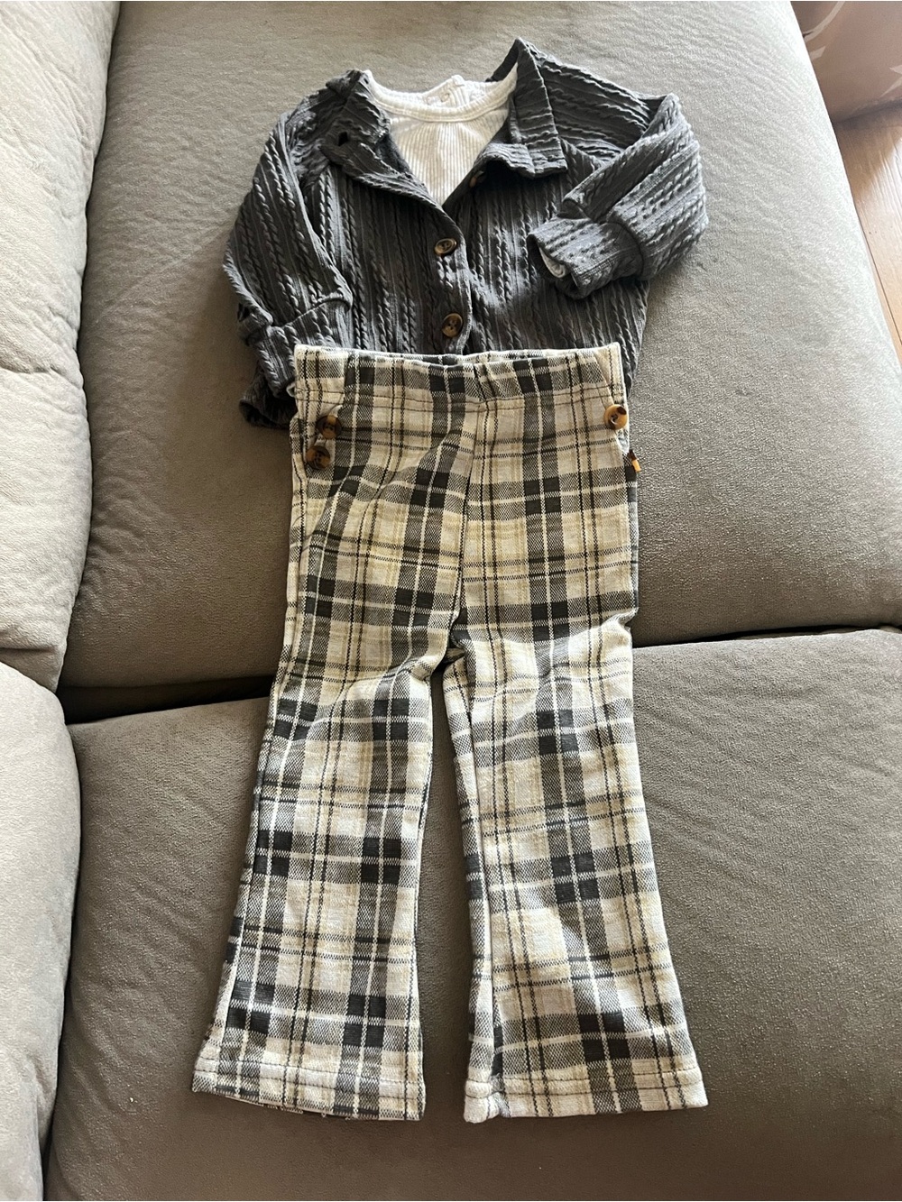 Rachel Zoe Kids Gray Plaid Pants and Gray Cardigan Set